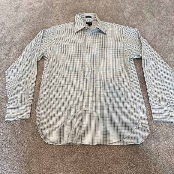 J Crew Men's Button Down Dress Shirt Green Blue Plaid Size S 14-14.5 100% Cotton - Picture 5 of 8
